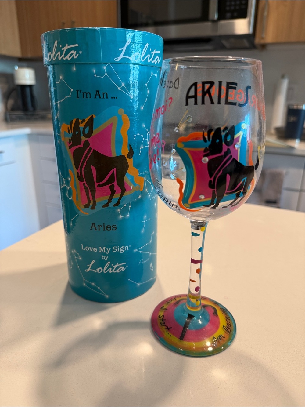 Lolita Aries Wine Glass - Turquoise, Pink, Orange, Yellow